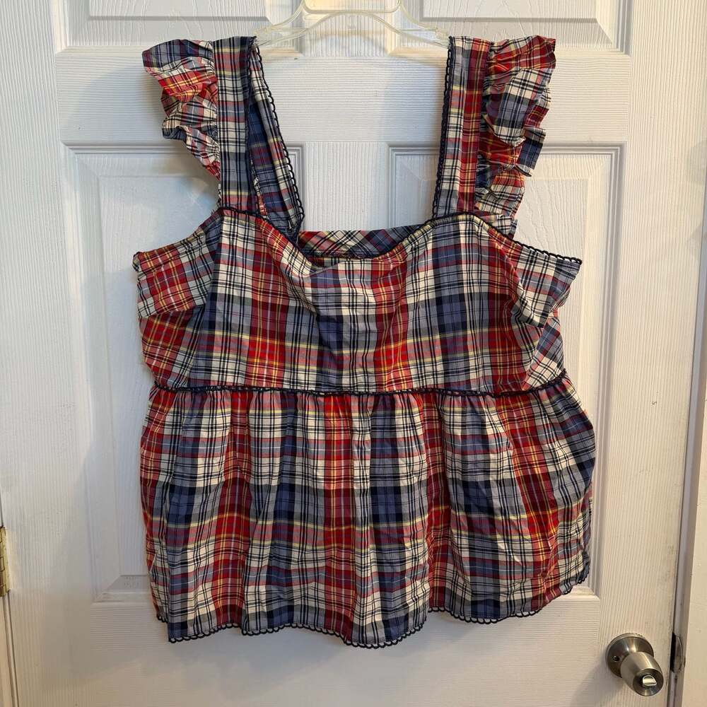 Torrid Belle Isle Babydoll Cotton Top Jackie Plaid Cloud Dancer Size 2X NWT USA